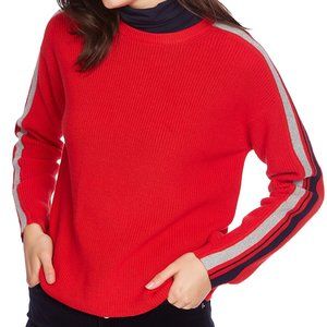 NEW COURT AND ROWE 100% Cotton Stripe Sleeve Red Crew Neck Jumper Sweater Sz S